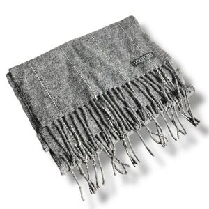 Foxford Lambswool Scarf Made in Ireland White Stripe Tassels Unisex Winter Warm